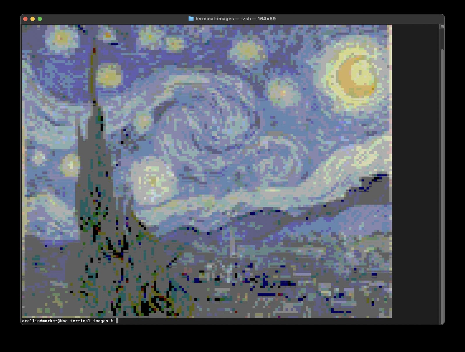 A starry night sky rendered in the terminal